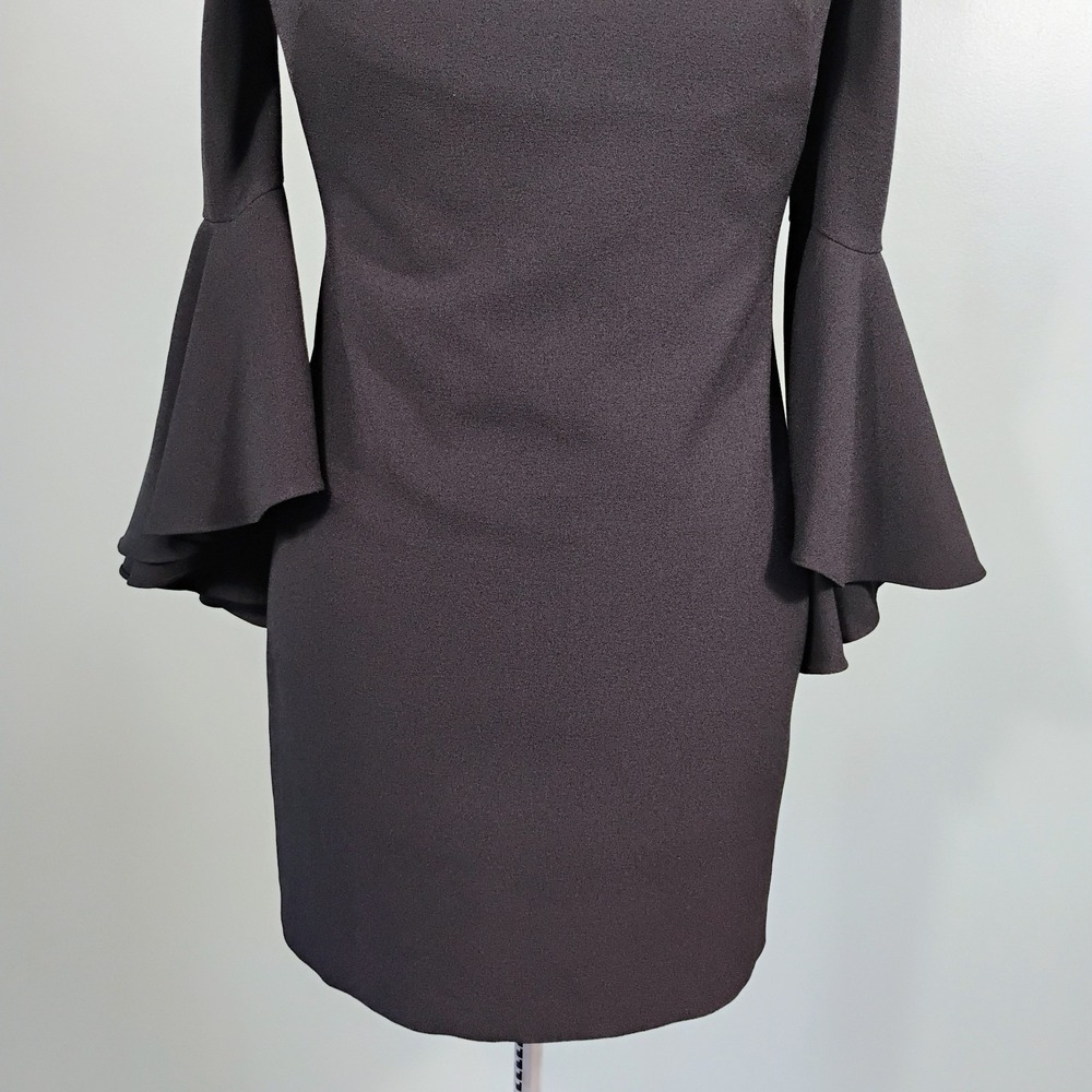 Chelsea28 Black Womens Velvet Trim Ruffle Sleeve Shift Mini Dress Size 6 Formal - Picture 3 of 10